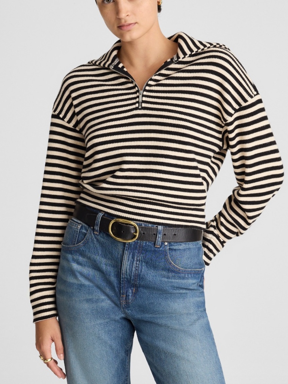 Madewell Quarter Zip Knit Jacket In Stripe